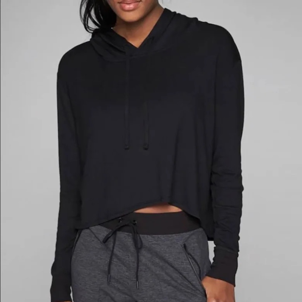 Athleta coaster crop hoodie, black - Small